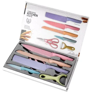 Stainless Steel Kitchen Knives 6 Piece Set Sharp Colorful Blade ABS+TPR Handle Knife Meat Fish Fruit Chopping Block Accessories