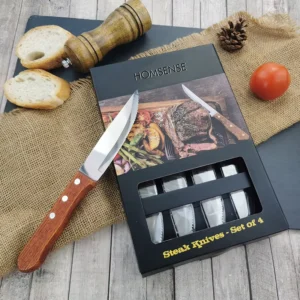 Stainless Steel Knife Serrated Blade Kitchen Steak Knife Set with Wood Handle