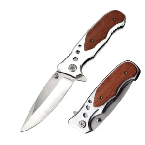 Stainless Steel Knife Wooden Handle Black Folding Knife Pocket for Outdoor Camping Hunting OEM Customization Supported