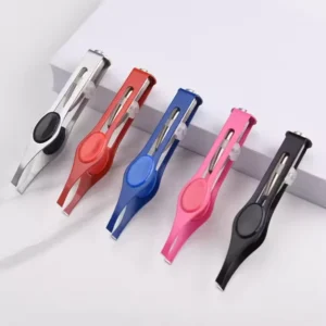 Stainless Steel LED Light Eyebrow Plucking Tweezers Multi Color Slanted Tip Pliers for Beauty Makeup