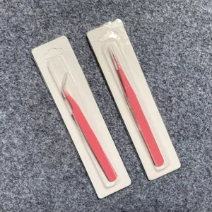 Stainless Steel Pink Lash Tweezer Slanted Eyelash Tweezers Private Label