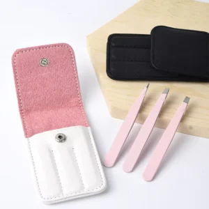 Stainless Steel Precision Tweezers Leather Case Slant Tip Eyebrow Shaping Anti static Lightweight Eco Friendly Ergonomic Comfort