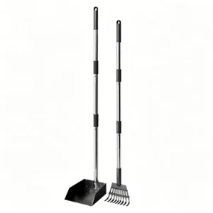 Stainless Steel Rake Pet Waste Scoop and Dustpan Multi Purpose with Detachable Cleaning Blade
