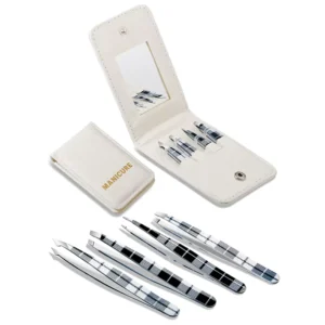 Stainless Steel Tweezer Set 4 PCS Precision Tweezers with Mirror and Leather Case Eyebrow Kit Ingrown Hair Tweezers
