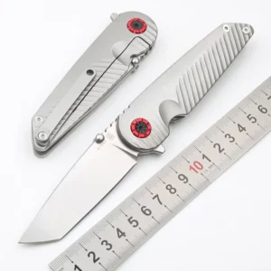Steel Handle Folding Knife 9cr18 Blade High Hardness Outdoor Camping Double Action EDC Pocket Combat Knife