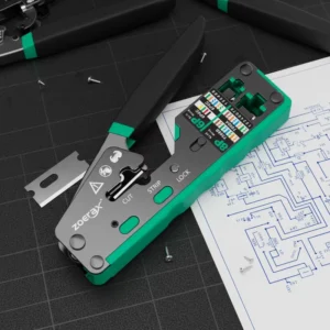 Steel Pass Through Modular Crimper for RJ45 RJ12 RJ11 Connectors 10 24AWG Wire Soft Grip Handle