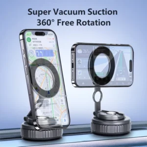 Strong Magnetic Car Phone Holder Navigation Vacuum Suction Cup Mount 360° Rotatable Dashboard Stand with iPhone 16 15 14 Series