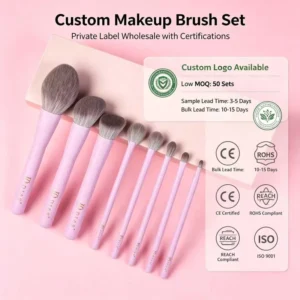 Synthetic Hair Professional Private Label 8pcs Eco friendly Makeup Brush Set Soft Vegan Bristles with Portable Pouch