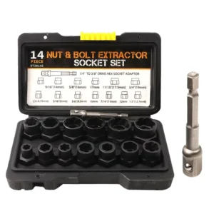 TGS 14 Piece Impact Nut Bolt Extractor Socket Wrench Tool Set Bolt Remover Screw Removal Socket for Efficient Use
