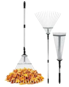 Telescopic Handle Adjustable Rake with 15 Tines Foldable Metal Design for Leaves Lawn & Yard Cleanup Space Saving Garden Tool