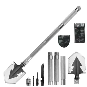 Three Holes Outdoor Multi functional Small Folding Shovel Portable Hoe Metal Handle DIY Grade Digging Soil Fishing Car Mounted