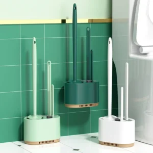Three Piece Wall Mounted Self Cleaning Toilet Brush Set Silicone No Dead Corner Cleaning Brushes PP+TPR Material