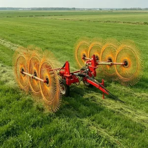 Trailed 6m Wide Hay Rake Hydraulic Folding Mechanism 8 Finger Wheels 48 Tines