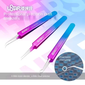 UA90230 90231 90232 Industrial Grade Precision Straight Curved S Tweezers Plastic Molded Handle Smooth Tip OEM
