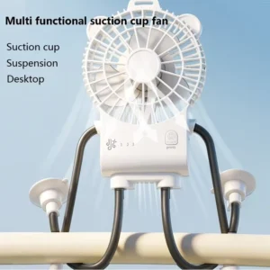 USB Rechargeable Foldable Portable Mini Robot Fan Handheld Suction Cup for Home Outdoor Hotel & Car Use