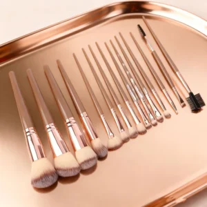 Ultra Soft Fibres Luxury Custom Professional Makeup Brush Set with Resin Handle 15 Piece Fluffy Face & Eye Makeup Brushes