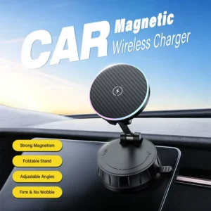 Ultra-thin Magnetic Car Phone Holder Vacuum Suction Cup Stand with PD Wireless Charger OTP Protection RGB Light
