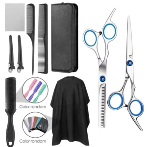 Upgraded Professional Hair Cutting Scissors Set 9 in 1 Kit Thinning Shears Hair Razor Comb Clips Cape Wallet Hairdressing Barber