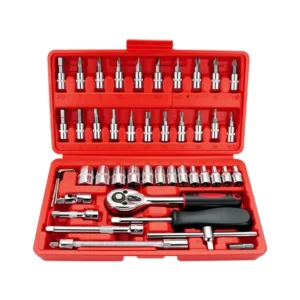 VETOOL 46pcs 1/4 Inch Socket Impact Wrench Car Tool Set Steel and Carbon Steel Screw Driver Handles with OEM Hard Case
