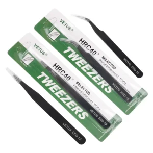 Vetus Black Stainless Steel Eyelash Eyebrow Tweezers for Eyelash Extension