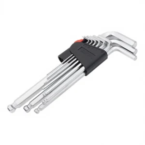 WEST Industrial Chrome Vanadium Steel Metric 9 Piece Ball End Hex Key Set Rubber Holder Matte Finish 3 Year Warranty for