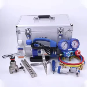 WK 7P Portable Refrigeration Tool Box Vacuum Pump Charging Hose Flaring Tool Pipe Cutter and Manifold Pressure Gauge