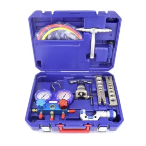 WK 8P Portable Refrigeration Tool Box Charging Hose Flaring Tool Pipe Cutter and Manifold Pressure Gauge HVAC Tool Suitcase