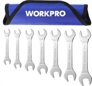 WORKPRO 7-Piece Super-Thin Double Open End Wrench Set Carbon Steel with Mirror Polish Finish Metric Size