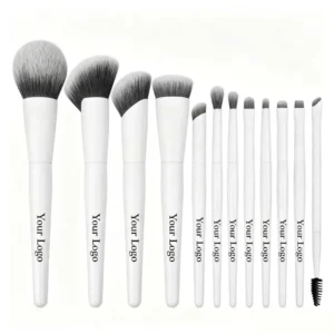 White 12PCS Vegan Synthetic Bristles Wood Handle Powder Makeup Brush Set