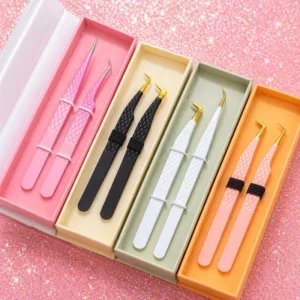 White Black Nude Eyelash Extension Fiber Tip Tweezers Rose Gold Lash Applicator Set No Box