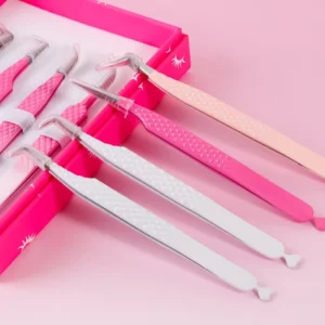 White Fiber Tips Lash Tweezers Private Label Custom Diamond Grips Straight Volume Fiber Tip Eyelash Tweezers