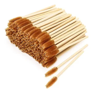 Wood Handle Disposable Mascara Wands Eyelash Brush Spoolies for Eye Lash Extension Eyebrow Brush with Bamboo Stick 50pcs bag