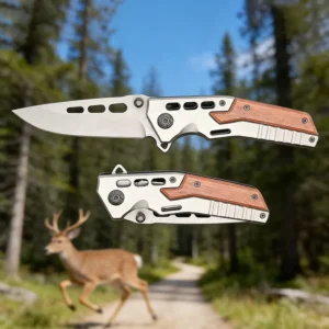 Wood Handle Outdoor Folding Camping Knife Survival Tactical Hunting Sharpening Stainless Steel Knife with Belt Clip