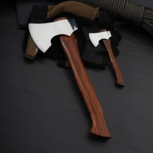 Wood Handle Splitting Axe Hand-Forged Multi-Functional EDC Tool Stainless Steel Camping Hatchet Axe with Sheath for Wood Cutting