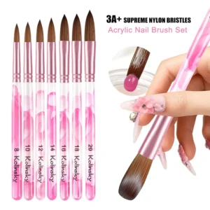 Wooden Handle Premium Nylon Bristles Size 8 10 12 14 16 18 20 Gel 3d Carving Acrylic Power Extension Paint Nail Brush Set