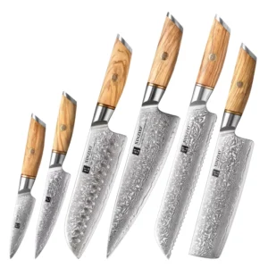 XINZUO Knife Set Powder Damascus Steel 73 Layers Sharp Kitchen Slicing Knives Olive Wood Handle Custom