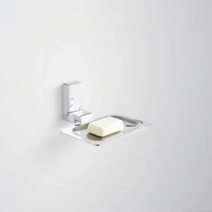Zinc Alloy Rectangle Modern Soap Dish Suction Cup Wall Mounted Bathroom Accessory Waterproof Rustproof Chrome Finish Drilled